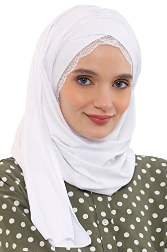 Aisha's Design Hijab Scarves for Women Muslim, 95% Cotton Turban Head Wrap Shawl, Lace Detailed