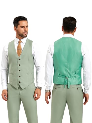 Men's 3 Pieces Slim Fit Suit Solid One Button Formal Single Breasted Blazer Vest Pants Tuxedo Set for Prom4