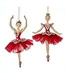 The Bridge Collection Regal Red Ballerina Ornaments Set of 2 - Ballet Dancers in Red Dresses with Princess Tiaras Christmas Ornaments