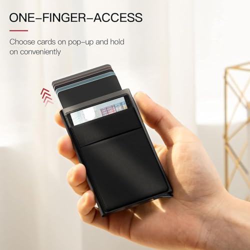 Image of VOGARD RFID-Blocking Pop-Up Wallet - Slim Aluminum Credit Card Holder for Men & Women with Quick-Access Trigger, Front-Pocket Minimalist Design, Holds Upto 10 Cards (Black)