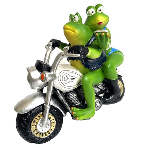 omiinitio Estatua de jinete de ranas única hecha a mano resinas estatua de motocicleta hogar oficina jardín decoración regalo adornos