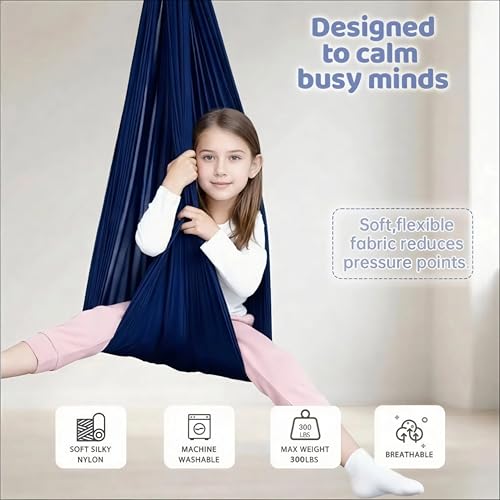 Image of Sensory Swing for Kids & Adults, Therapy Joy Swing for Autism, ADHD, SPD, Snuggle Swing Holds up to 300lbs has a Calming Effect on Children with Sensory Needs (Navy, only Fabric)