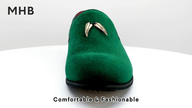 Mens Mint Green slip on smoker velvet shoe for men and boys Amali Moc Toe Slip-On Velvet Smoking Shoe Emperor main image 4