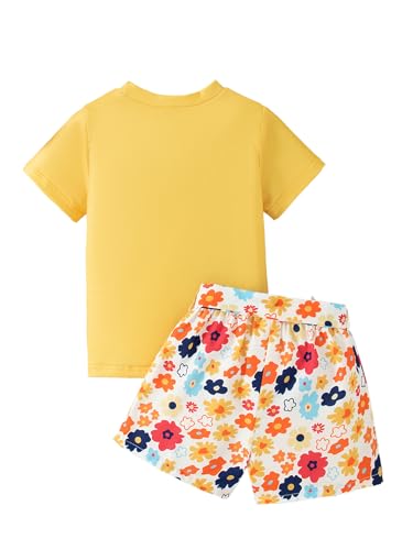 Image of Girl's 2 Pcs Outfits Short Sleeve Graphic T-Shirt Top and Paperbag Waist Shorts Set with Belt
