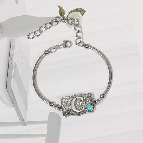 Image of Belt Buckle Bracelet Initial Letter A-Z Bracelets Western Cow Tag Bracelet Belt Buckle Necklace Western Style Initial Letter Pendant Necklace