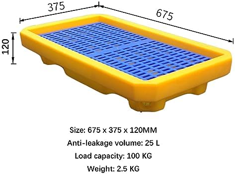 Drum Containment Spill Pallet, Leakproof Plastic Tray for Oil Spill, Strong Load Capacity, Modular Design for Warehouses and Factories,67.5x37.5x12CM