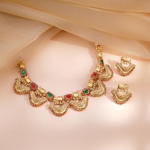 Image of Rubans Necklace Set Gold Plated Traditional Stylish Jewellery Gift for Women & Girls