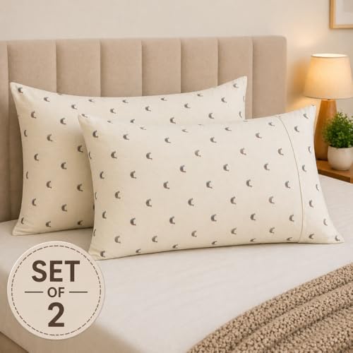 Image of Cotton Pillow Cover Set (1 Pair) | 20x30 Inch | Soft Breathable Cotton Fabric - Comfortable, Durable & Easy Care - 2 Pcs Set | Minimal Arc Print
