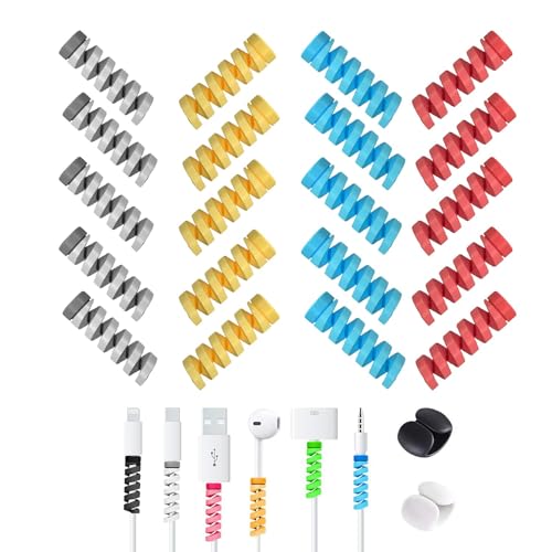 Image of ERZA 20 Pieces Charger Cable Saver, Silicone Highly Flexible Spiral Cable Wire Protector, Mouse Cable Protector, Suit for All Cellphone Data Lines, Computers End Cord Savers, Multicolor