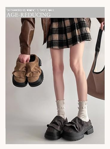 Suede Platform Shoes Clogs Minimalist Ruched Block Hight Boosting Stylish 2.75-Inch Lift Shoes for Everyday Wear – Comfortable & Versatile Elevated Footwear2