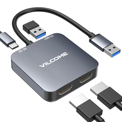 vilcome USB to HDMI Adapter USB 3.0 to Dual HDMI Adapter Audio Video Graphics Converter Cable for Laptop Monitor Desktop TV Compatible with Mac OS Windows