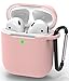 Produktbild Silikonhülle Für AirPods Schutzhülle Stoßfeste & Staubdicht Hülle für AirPods Case Kompatibel mit AirPods 1&2 Front-LED Sichtbar Tasche Abdeckung Haut mit Karabiner Kratzfestes Gehäuse-Hellrosa