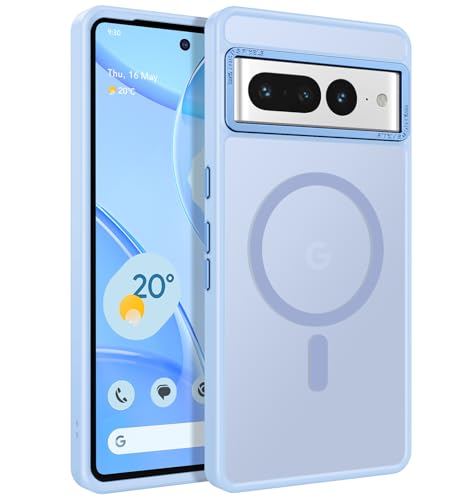 DOMAVER for Google Pixel 7 Pro Case, Magnetic Case Compatible with MagSafe, Matte Translucent Skin-Touch Shockproof Cover for Google Pixel 7 Pro, Light Blue