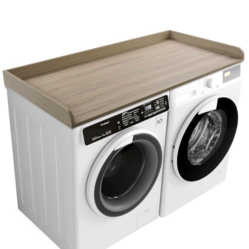 Kaboon Washer Dryer Countertop 58" x 28" Extra Large Version, Melamine Countertop with 3.5" Edge Rails, Laundry Room Organization, Oak(Grey Tone)