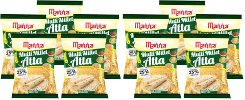 Image of Manna Multigrain Atta /Multi Millet Atta 5Kgs (with millets Flour) | Certified Low GI Wheat Flour with 25% Millets | High Protein & Fibre | Diabetic Friendly (5 X 1Kg Packs) (Pack of 2)