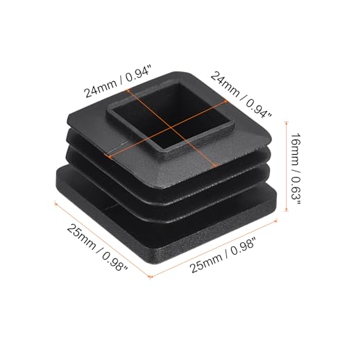 Image of uxcell 8Pcs 25mmx25mm(0.98inch) Plastic Tubing Plug Square Post End Caps for Handrail Stair Newel Guardrail Tube Black