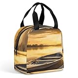 River Sunset Kühltasche in Holzbootform, robuste Lunchbox, weiche, auslaufsichere Isoliertasche mit Reißverschluss, großes Fassungsvermögen, wiederverwendbare Lunchtasche für Erwachsene, ideal für Arb