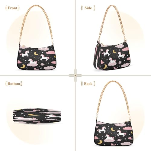 Shoulder Bags for Women Unicorn Moon Star Pattern Hobo Tote Handbag Small Clutch Purse with Zipper Closure2
