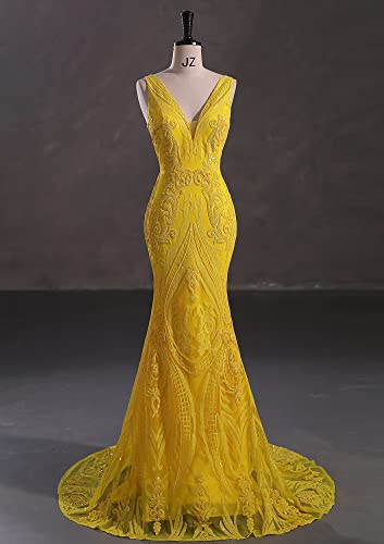 Women's Double V-Neck Sequins Lace-up Mermaid Evening Dress2