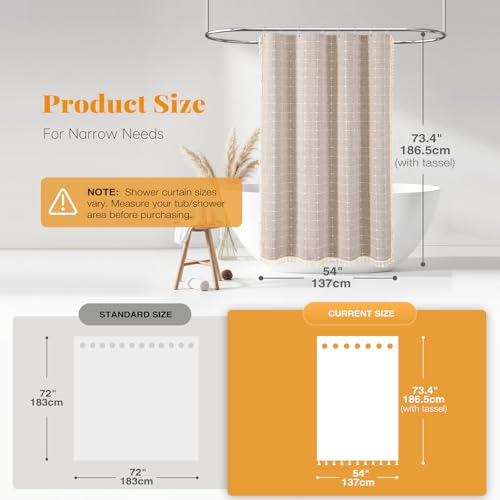 Image of BTTN Stall Fabric Shower Curtain - 54x72 Inches Boho Linen Heavy Duty Tassel Shower Curtain Set with 10 Hooks, Narrow Rustic Modern Farmhouse Neutral Thick Shower Curtains for Bathroom - Taupe /Tan