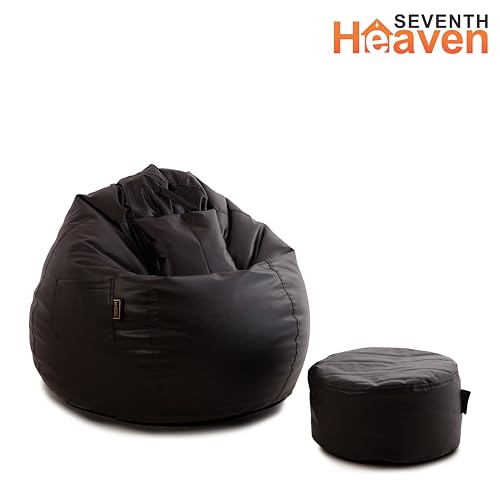 Image of Seventh Heaven 3XL Bean Bag Cover with Footrest and Cushion (Without Beans) | Premium Scratch Resistant Leatherette | (Leatherette Fabric - Brown)