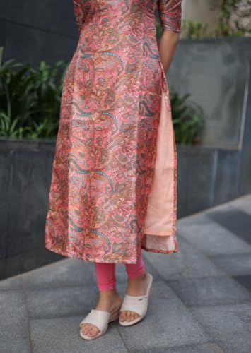 Image of Sun Fashion And Lifestyle Women's Chanderi Stitched Printed Regular Fit Straight Long Kurta for Women
