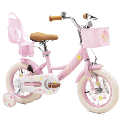 Image of Bixike Girls Bike with Basket for Toddlers and Kids Aged 3-14 Years Old, 12 14 16 18 Inch with Training Wheels & Doll Seat, 20 Inch with Kickstand & Rear Rack, Princess Style Bicycle for Gift.