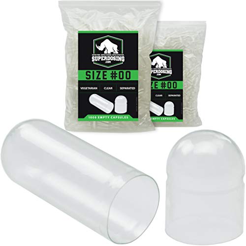 Fast Dissolving, Easy Snap Vegan 00 Capsules 1000pk. Pharma-Grade, Easily Digested Pre-Separated Vegetarian Capsules Bulk Gel Pack. Best Clear Locking Gelatin Caps for Custom Vitamins or Nootropics