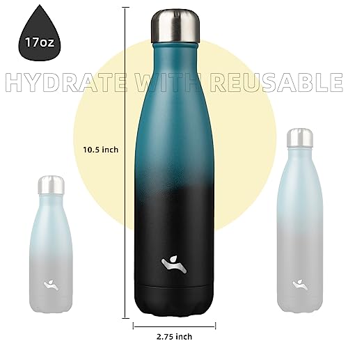 Image of Konokyo Insulated Water Bottles,17 oz Double Wall Stainless Steel Vacumm Metal Flask for Sports Travel,Indigo Black
