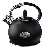 Tea Kettle, Stove Top Whistling Tea Kettles, 2.7 Quart Heavy Stainless Steel Black Tea Kettle with Cool Touch Handle