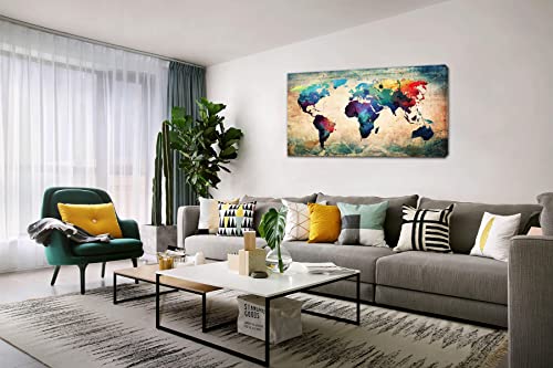 Baisuwallart A62050 Abstract World Map Canvas Painting Vintage Posters Prints Colorful Wall Art Wall Pictures Framed Ready To Hang thumb #1