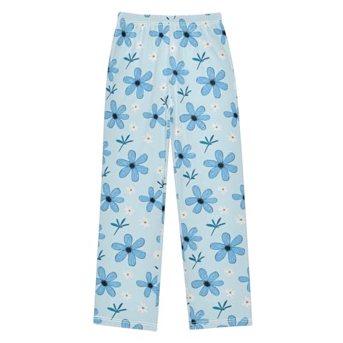 Cute Blue Daisy Floral Boys Pants for Kids Jogger Pants with Pockets S