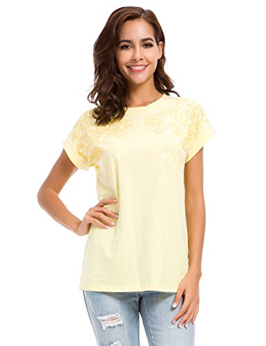 MSHING Women's Crew Neck Loose T-Shirt with Sequin Inserts Summer Casual Tops