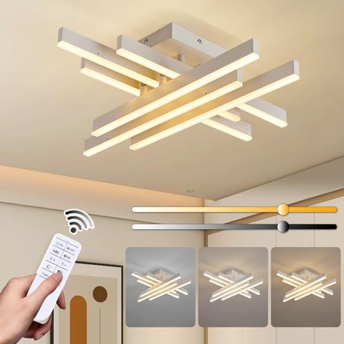 ORANOOR Modern Dimmable LED Ceiling Light Fixture, 6-Light White Flush Mount Ceiling Light with Remote, 24in Modern Ceiling Lamp LED Ceiling Chandelier for Bedroom Living Dining Room Kitchen(3000lm)
