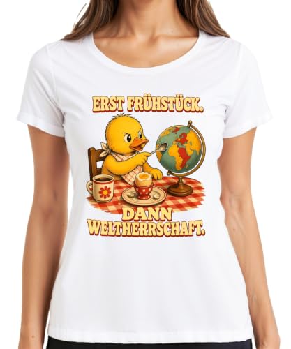 Image of First Breakfast Then World Domination Chick Women's T-Shirt, White, XXL