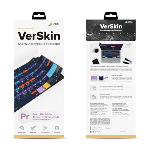 Image of JCPAL Premiere Pro Shortcut Guide Keyboard Cover Protector Skin Compatible with 14'' MacBook Pro 2021, 16'' MacBook Pro 2021, 13'' MacBook Air 2022 (US-Layout) | 90+ Color-Coded Adobe Premiere Pro Hotkeys, US Layout; Fits MacBook Pro 14 & 16 inch M1-M5, Air 13 & 15 inch M2-M5 & Neo