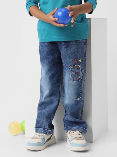 Image of Nautinati Boys Cotton Denim Jeans with Value-Added Detailing | Age 2-10 Years