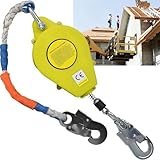 Höhensicherungsgerät 10m/15m/20m, Absturzsicherung Dachdecker 150kg mit 360° Selbstsicherndem Haken, Grün/Gelb Auffanggurt Absturzsicherung Einziehbar ür Arbeiten in der Höhe (Gelb, 10m)