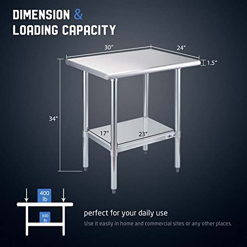 Profeeshaw Stainless Steel Prep Table Nsf Commercial Work Table With Undershelf For Kitchen Restaurant 24×30 Inch #TOP1