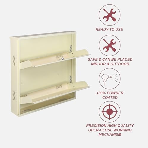 Image of Metal Shoe Rack Wall Mounted for Home with Central Locking | 2 Door 28 inch Wall Mounted Metal 6 Pair Shoe Rack Cabinet | Pre-Assembled Rack Shelves | 3 Year Warranty (Ivory)