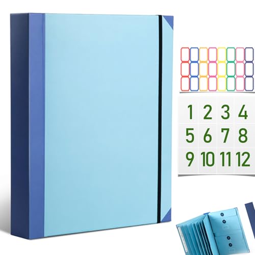 Akkordeon-Aktenordner mit Fächern, Wichtige Dokumentenmappe mit Taschen für Familie & Alltag, Ideal für Büro und Zuhause (Blau)