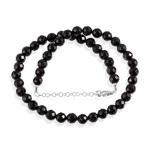 Collier femme onyx noir pierre précieuse naturelle perles facettes 8mm bijoux argent 925 fait main