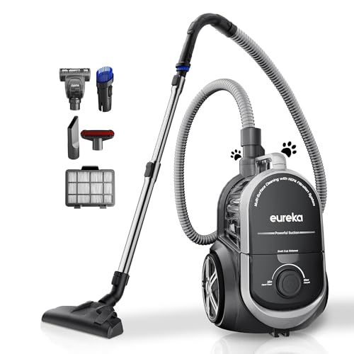 Eureka Bagless Canister Vacuum Cleaner, Lightweight Vac for Carpets and Hard Floors, Silver with Black, NEN180