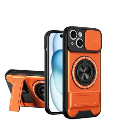 �X�}�z�P�[�X �Ή��@�� for iPhone 15 �ԍڃ}�O�l�b�g�}�E���g�J���� �X���C�h�����p �����h�~ 2 in 1�yPC+TPU�z�����O�z���_�[ �L�b�N�X�^���h�P�[�X Orange