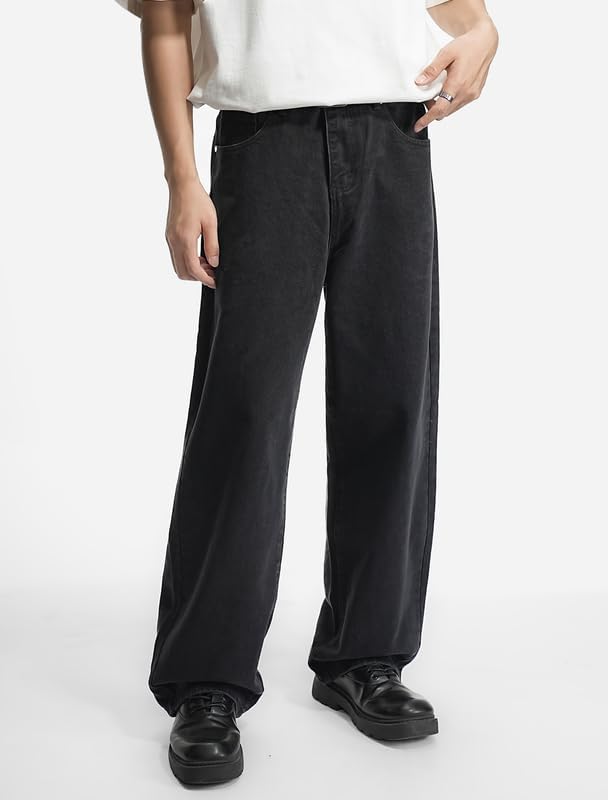 LOGEQI Mens Baggy Hip Hop Jeans Wide Leg Streetwear Jeans Loose Fit Y2K Skater Denim Pants - Image 3