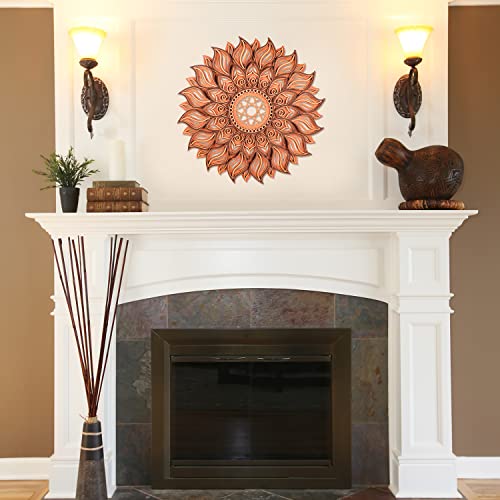 Addmes 11.8 Inch Sun Wall Decor, Wooden Mandala Wall Art, Hollowed-Out Sun Hanging Sign, Multi-Layers Lotus Flower Wall Decor, Spiritual Room Decor For Bedroom, Living Room, Farmhouse Decor #TOP3