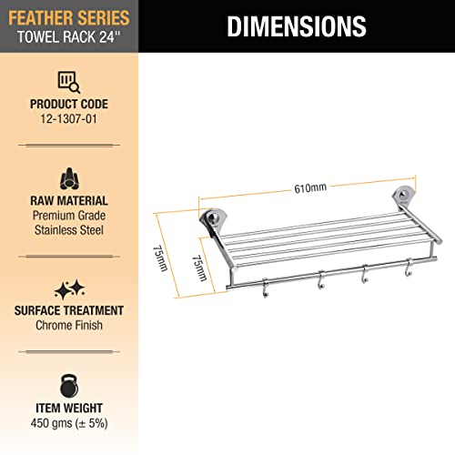 Image of Ruhe Towel Rack Stand /Holder | Feather Series Premium Grade Stainless Steel Wall Mounted Round Towel Rack /Towel Stand /Towel Holder | (Chrome Finish) | Pack of 1