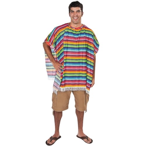 Fun Express Fiesta Poncho for Cinco de Mayo (Adult Size with Bright Colorful Stripes) Party and Costume Supplies