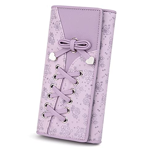 UTO Geldbörse Damen Gross Mädchen PU Leder Portemonnaie Clutch Nette Schleife Portmonee Frauen Große Kapazität Brieftasche für Valentinstag Muttertag Geburtstag Gedenktag Weihnachten Neujahr Lila