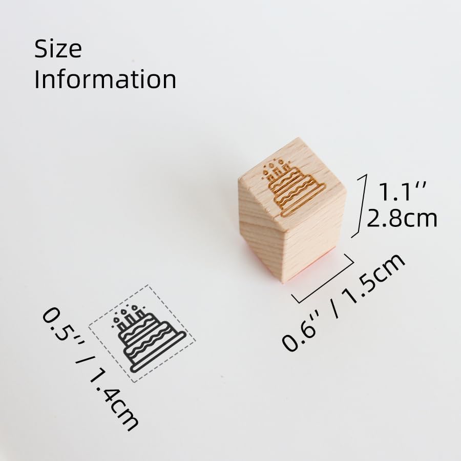 Mini Birthday Cake Wood Rubber Stamp, Small Wooden Stamp for Birthday Cards, Planner Calendar Marker, Party Invitations, Scrapbooking,Journaling, Envelope Decoration, 0.5'' x 0.5'' Impression Size